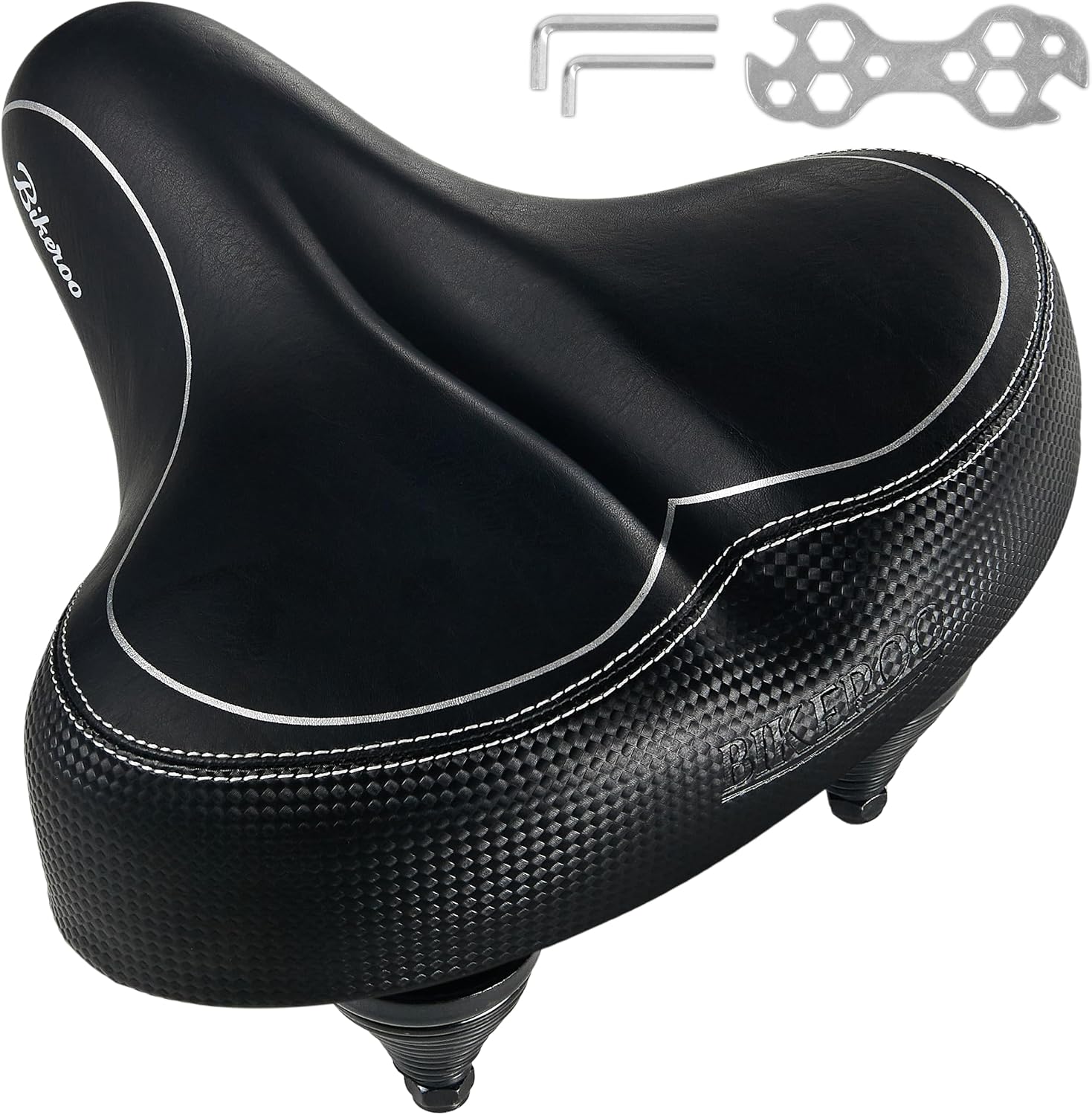 Bikeroo Wide Cruiser Saddle - Comfort Seat Fits Indoor & Outdoor Bicycles - Steel Spring & Elastomer Suspension