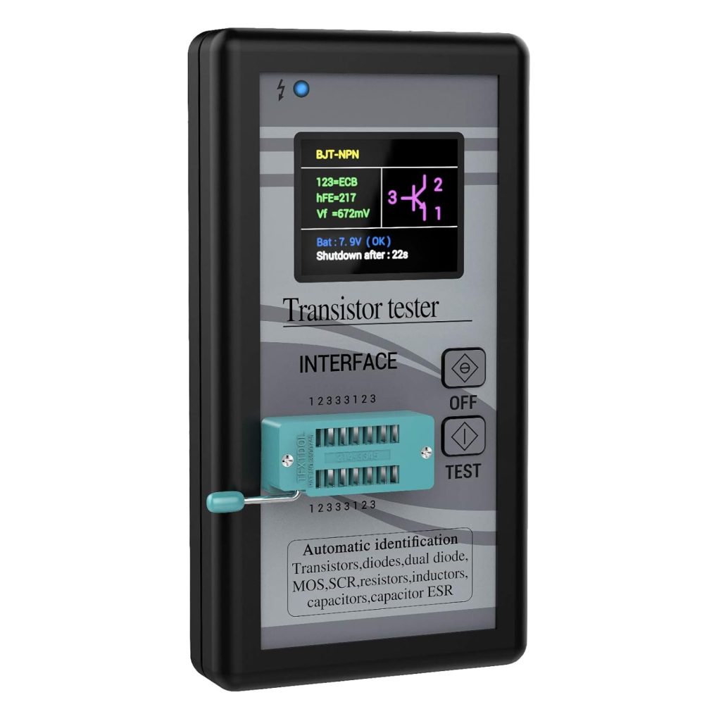 DROK Transistor Tester LCR Meter, Mosfet Transistor Capacitor Tester, Mega328 NPN PNP Transistor Diode Resistor Inductor Capacitance MOS SCR ESR Meter Automatic Checker Detector