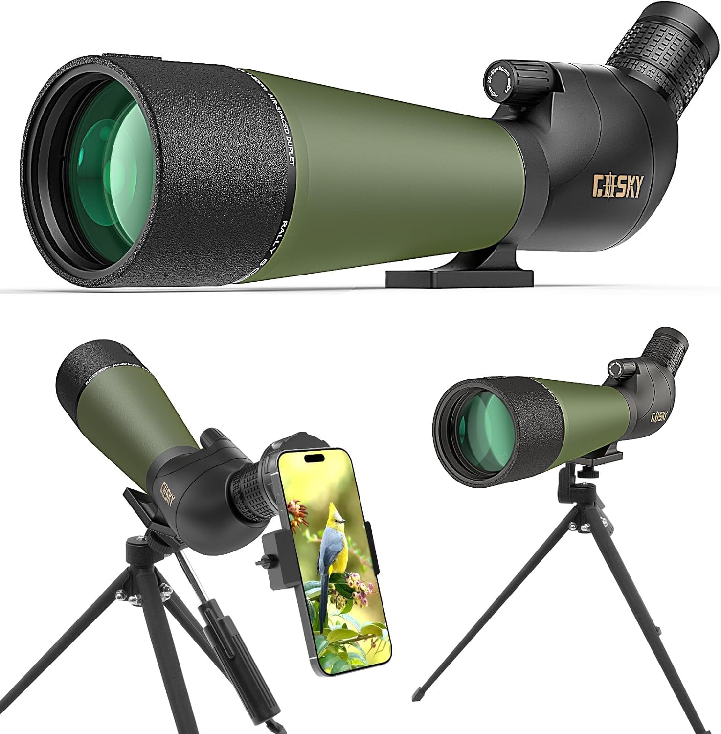 Gosky Flagship DiamondEdge 20-60x80 Spotting Scope with Tripod, Carrying Bag and Quick Phone Holder - BAK4 High Definition Waterproof Spotter Scope for Bird Watching Wildlife observing