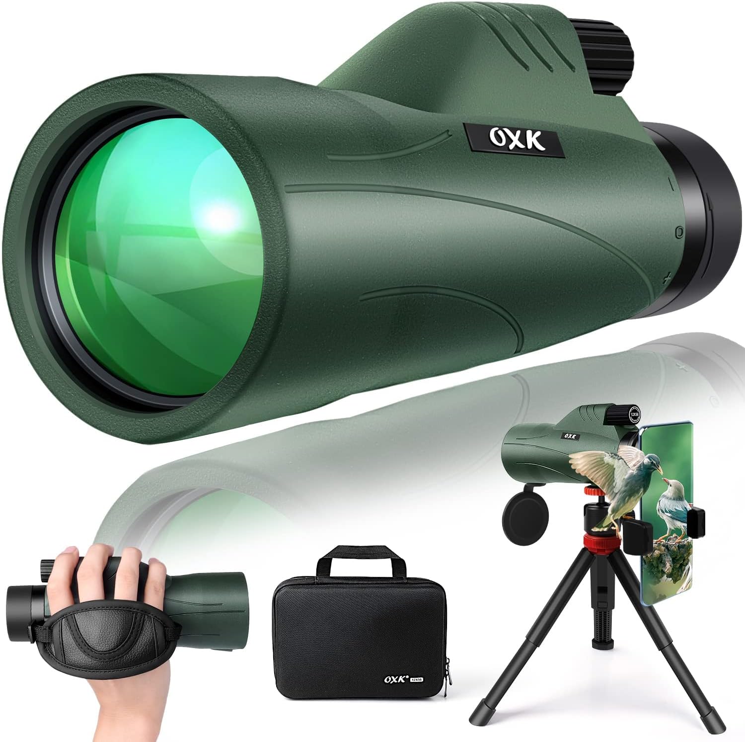 OXK Optics 12x56 High Power Monocular Telescope | Comes with Smartphone Adapter Tripod Travel Bag | Bird Watching Hunting Hiking Camping Gift