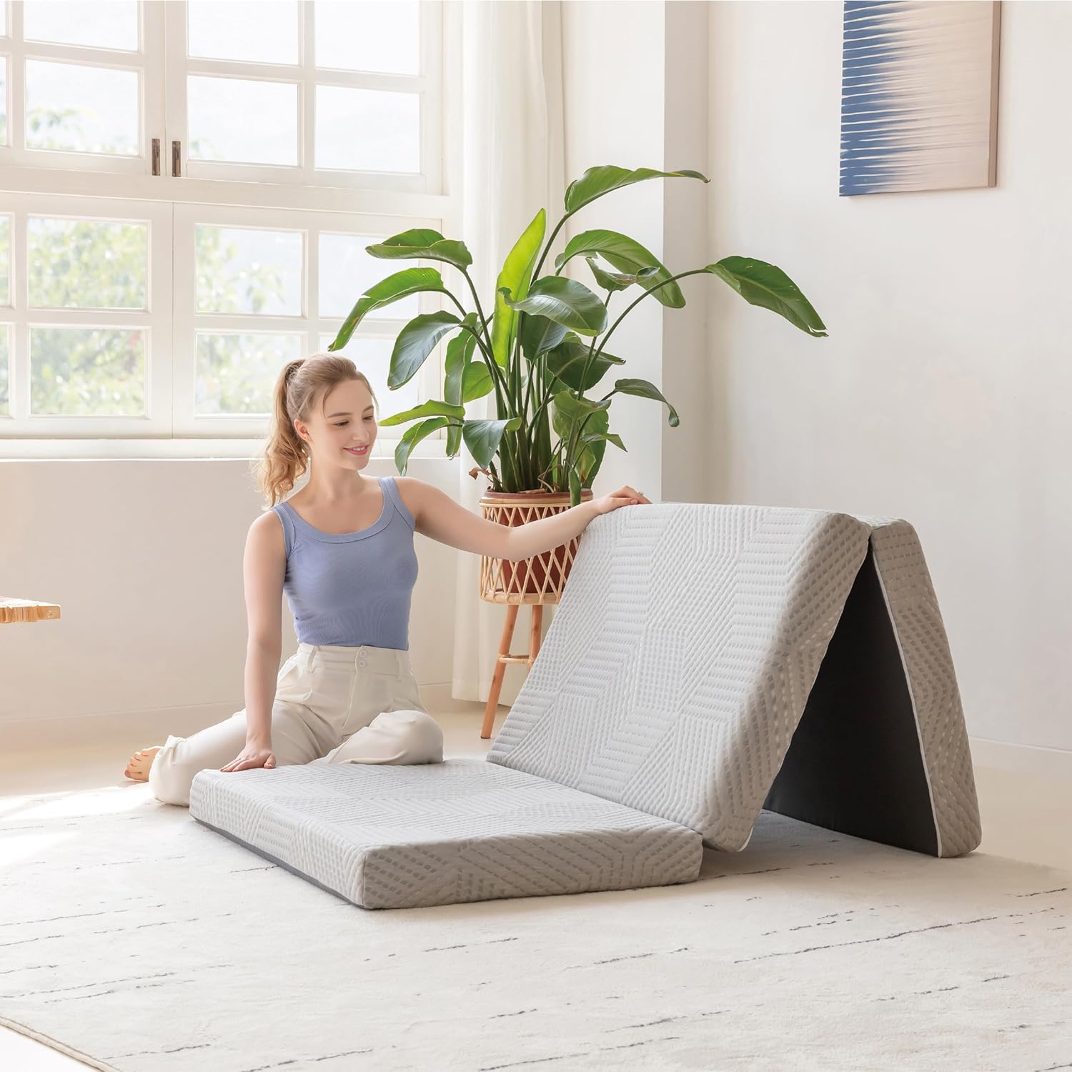MLILY Tri-Fold Memory Foam Mattress, 4 inch Twin XL Folding Mattress with Collapsible and Washable Cover, Travel and Guest Mat
