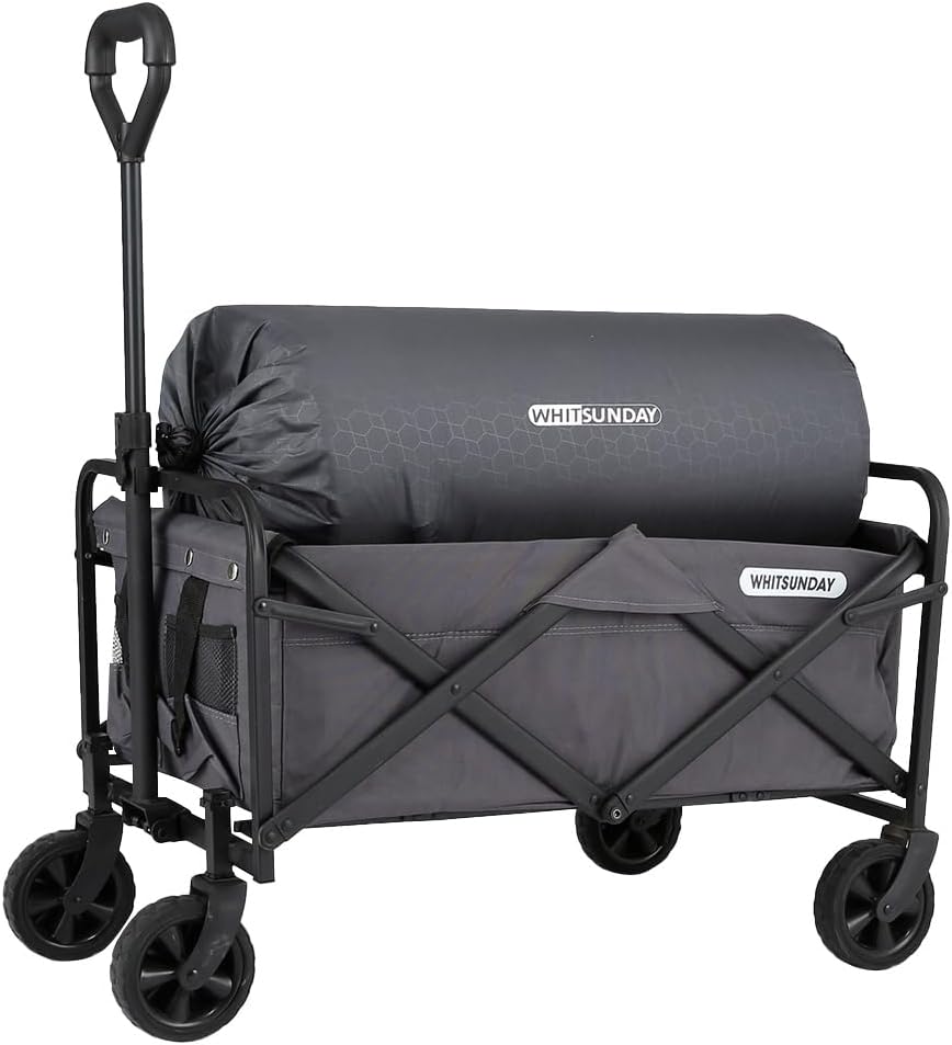 Whitsunday Collapsible Folding Garden Outdoor Park Utility Wagon Picnic Camping Cart with Replaceable Cover (Compact Size 5" Wheels, Grey)