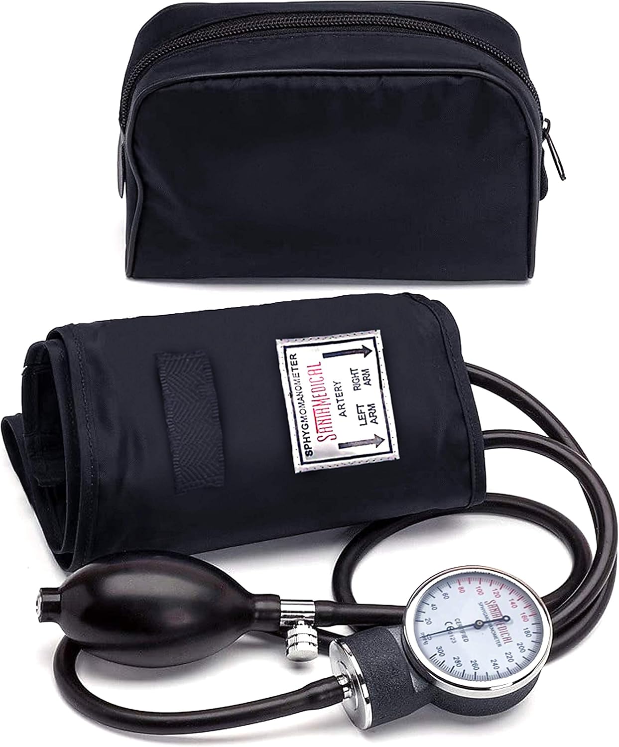 Santamedical Adult Deluxe Aneroid Sphygmomanometer - Professional Blood Pressure Monitor with Adult Black Cuff and Carrying case