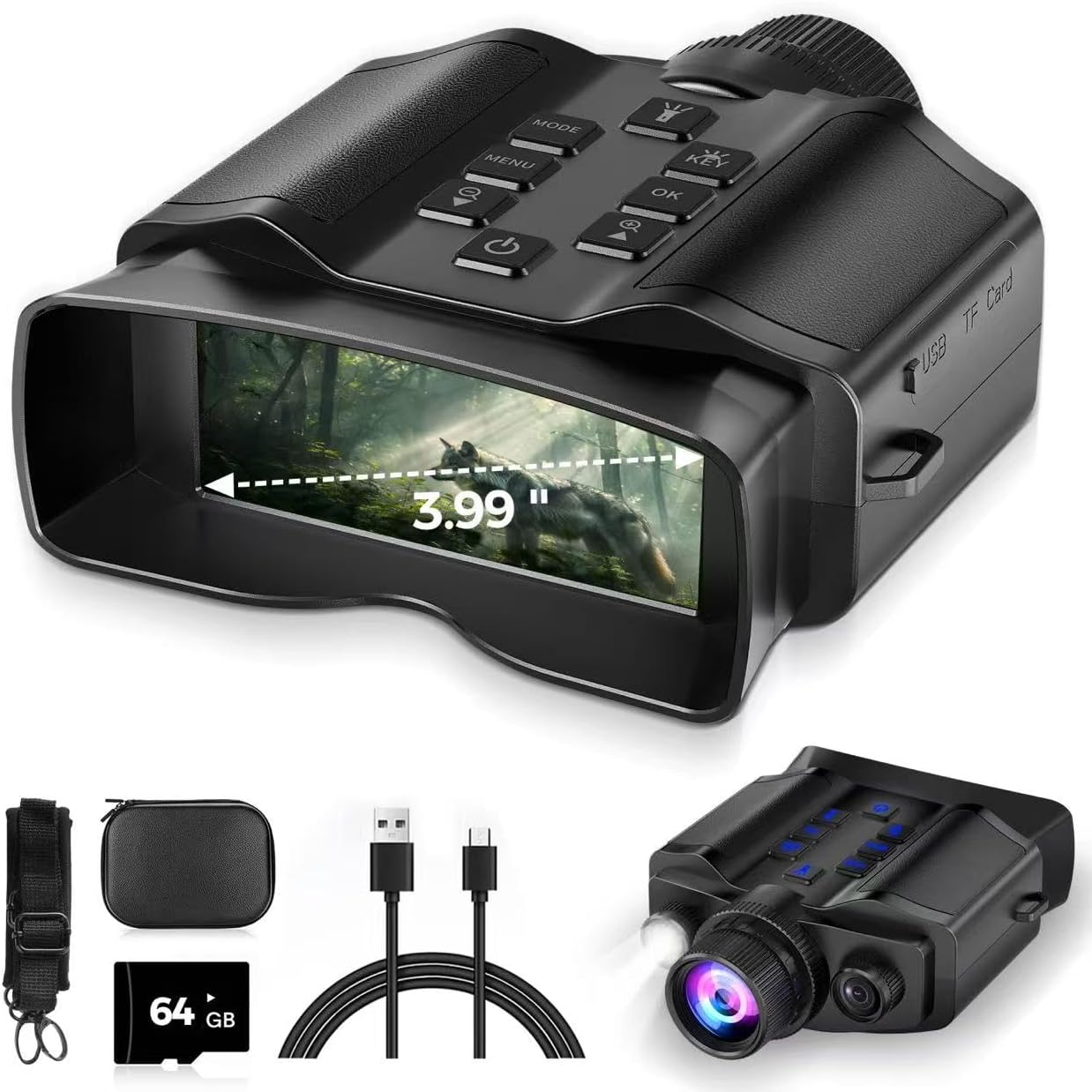 HEXEUM Night Vision Goggles for Adults, Night Vision Binoculars with10000mAh Rechargeable Battery, 3.99" HD Screen & 64GB Card, Infrared Binoculars for Hunting, Camping, Surveillance