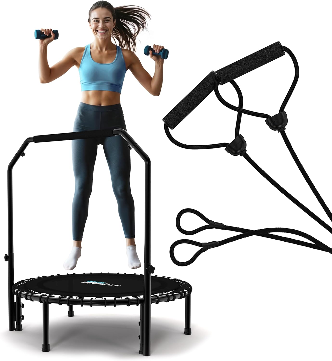 Jumpzylla Fitness Trampoline 40" or 48" | Foldable Mini Rebounder Trampoline for Adults with Bar | Durable, Quiet, Low-Impact Exercise Equipment for Indoor and Home Workouts