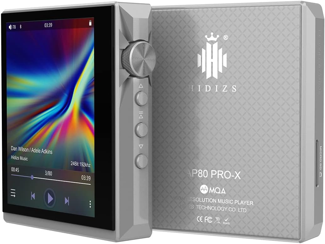 AP80 Pro-X MP3 Player with Bluetooth, Digital Audio Player, Dual ESS9219C Dac Chips, 0.0015% THD+N, DSD256 Native Decoding, MQA LDAC, FLAC, Grey
