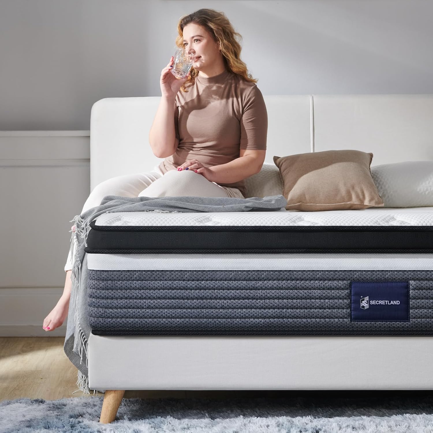S SECRETLAND Queen Mattress, 10 Inch Cooling-Gel Memory Foam and Individually Pocket Innerspring Hybrid Mattress, Queen Bed Mattress in a Box