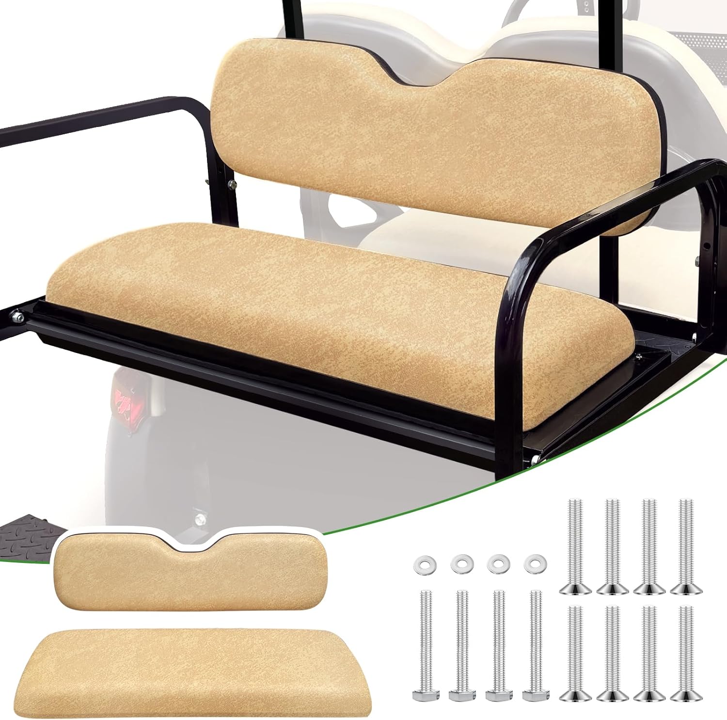 Universal Rear Replacement Cushions for Golf Cart Flip Rear Seat,Golf Cart Back Seat for EZGO TXT RXV ST for ST Sport for Valor Models for Club Car,Seat Bottom Cushion and Back Cushion Set