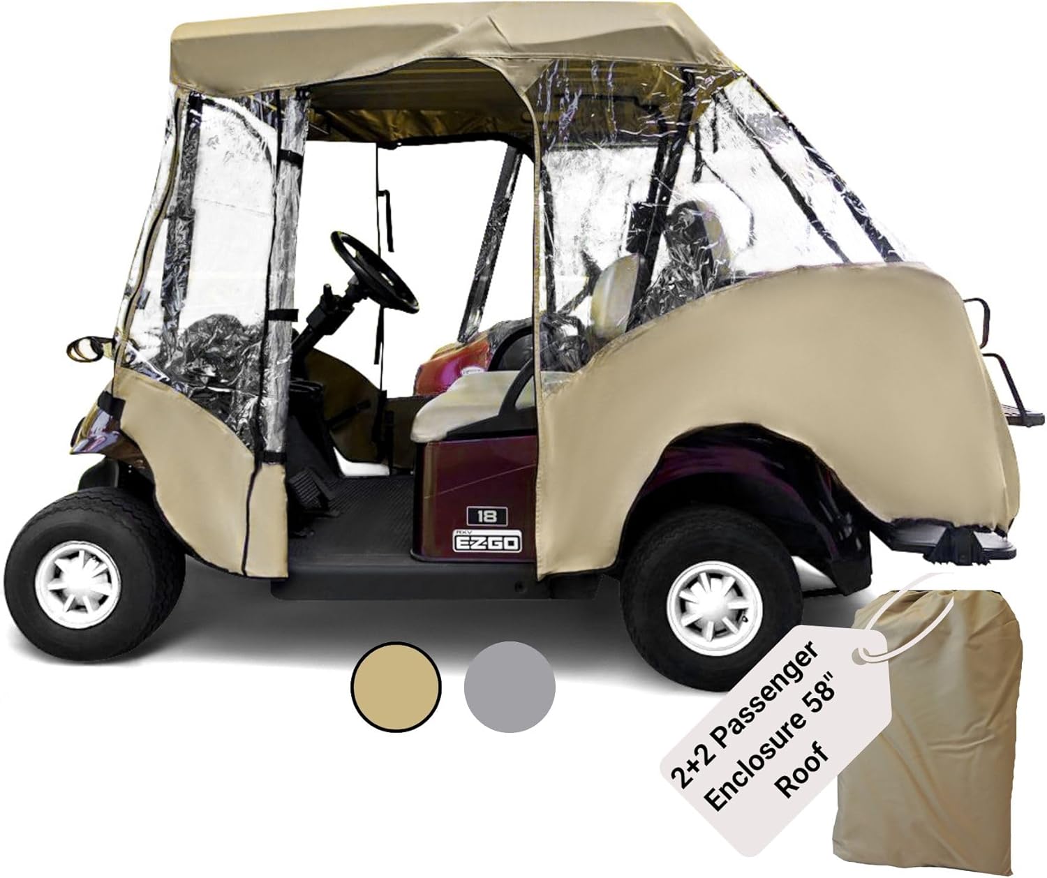 Formosa Covers 2+2 Golf Cart Drivable Enclosure - Durable YKK Door Zipper - 4 Passenger Golf Cart Rain Cover Short Roof 58" EZGO, Club Car 360 Clear Windows