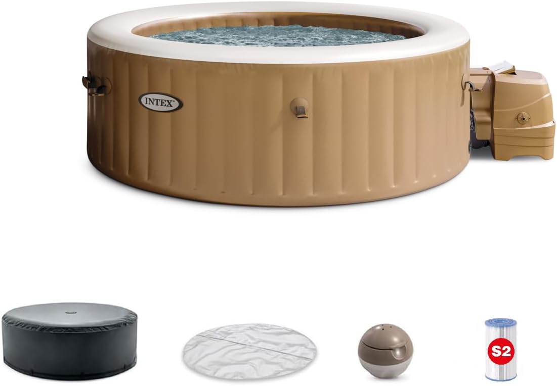INTEX 28425EH PureSpa Bubble Massage Spa Set Outdoor Inflatable Portable Hot Tub, Includes Energy Efficient Spa Cover, Saltwater System Ready