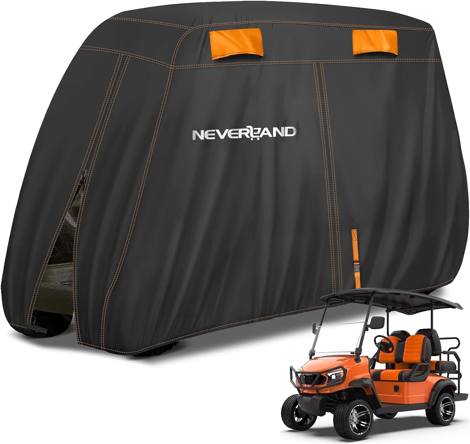 NEVERLAND Golf Cart Cover 4 Passenger, Heavy Duty 420D Golf Cart Covers, Waterproof Club Car Golf Cart Cover with Zipper Doors Compatible with EZGO Yamaha Club Car 4 Seat
