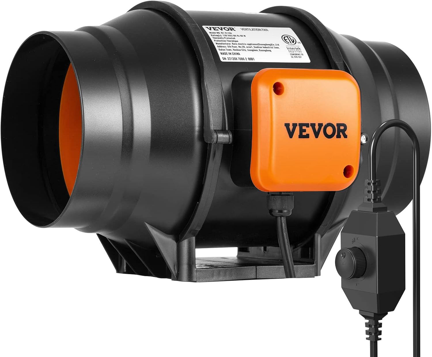 VEVOR Inline Duct Fan, 6-Inch 400 CFM with Variable Speed Controller, Quiet AC-motor Ventilation Exhaust Fan for Cooling Booster, Grow Tents, Hydroponics