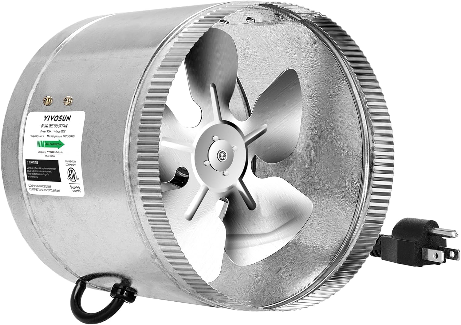 VIVOSUN 8 Inch Inline Duct Fan 420 CFM, HVAC Exhaust Ventilation Fan with Low Noise for Basements, Bathrooms, Kitchens and Attics