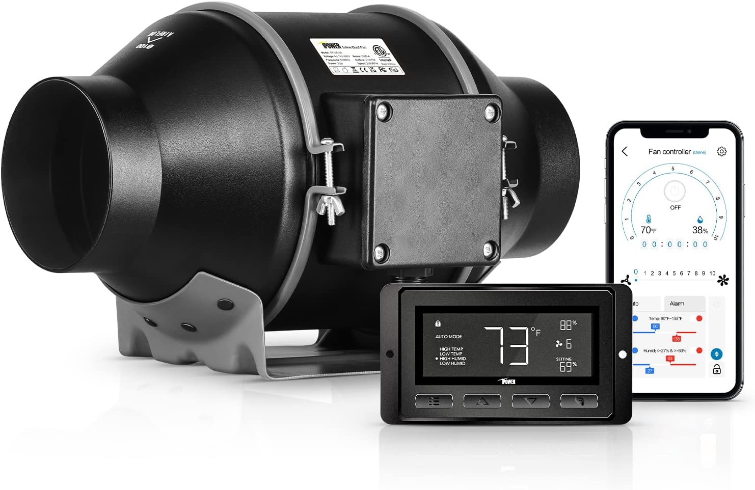 iPower 4 Inch Inline Duct Ventilation Fan with Temperature Humidity Control via Bluetooth and WiFi APP, Quiet Exhaust Blower for Grow Tent, Smart, Hydroponics and Heating Cooling Booster