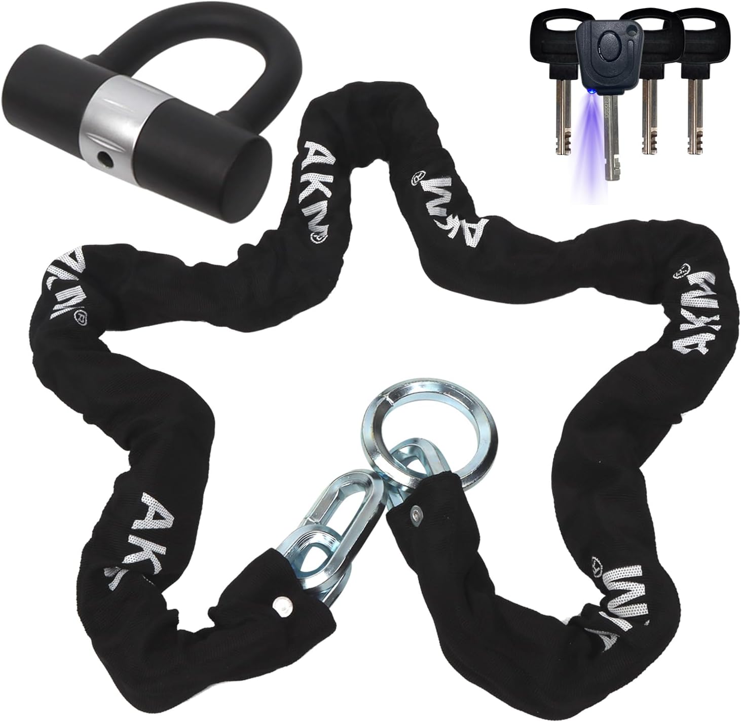 AKM Anti-Theft Motorcycle Chain Lock 180cm/6ft Heavy Duty Bike Chain Lock Durable 12mm Thick Security Bicycle Chain Lock with 4Keys 16mm U Lock Disc Lock for Motorcycles,Containers,Trailers,ATV