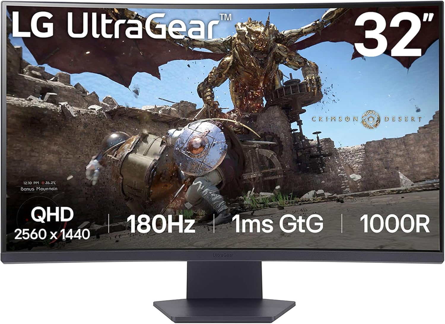 LG 32GS60QC-B Ultragear 32-inch Curved Gaming Monitor QHD (2560x1440) 180Hz 1ms 1000R AMD FreeSync HDR10 HDMIx2 DisplayPort Black