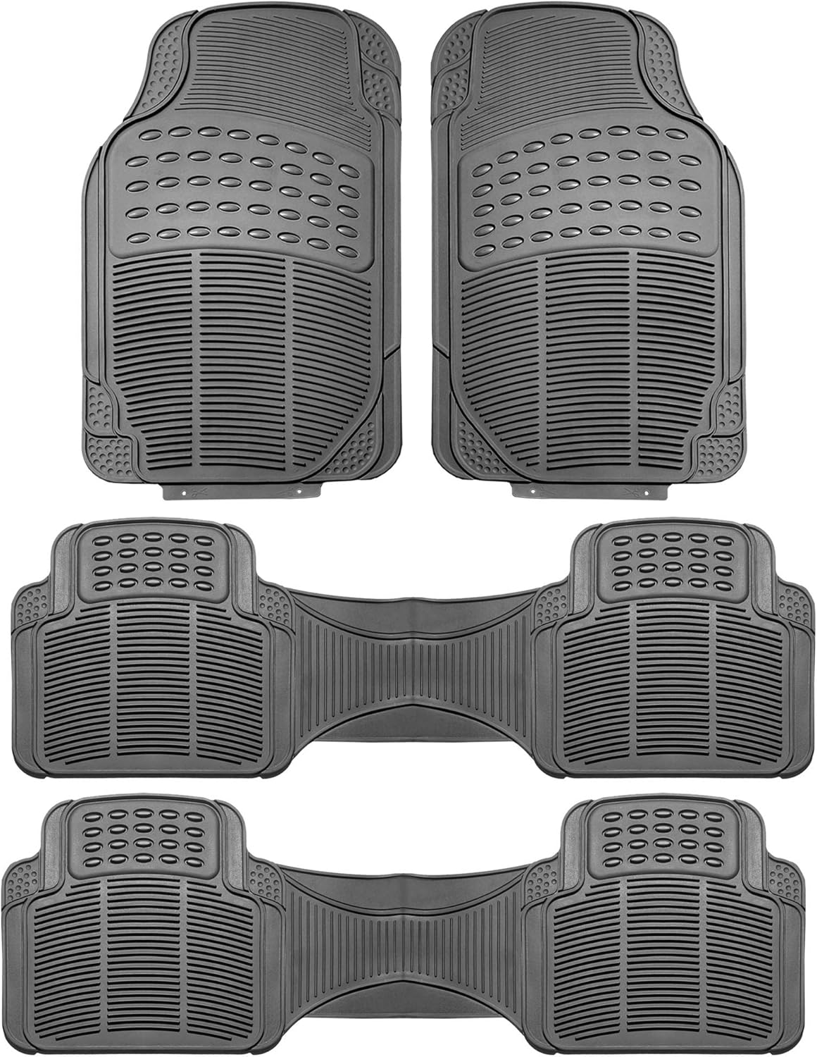 FH Group Car Floor Mats - Heavy-Duty Rubber for Cars, Universal Fit 3 Rows Full Set, Trimmable ClimaProof Floor Mats, For SUVs, Truck, Gray