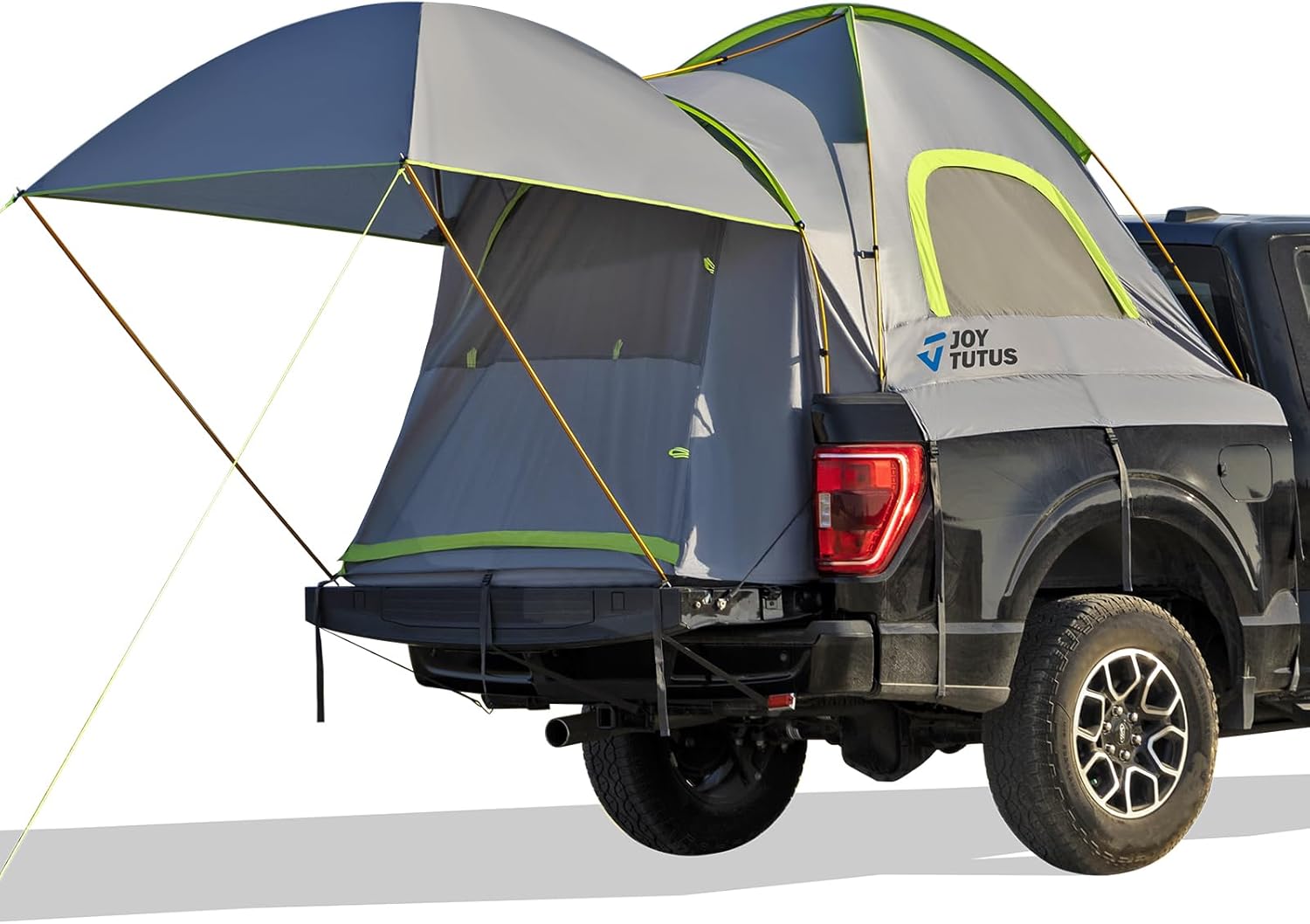 JOYTUTUS Pickup Truck Tent 5.5ft Bed Tent with Removable Awning, Waterproof PU2000mm Double Layer for 2 Person, Portable Truck Bed Tent - Green, Aluminum Pole