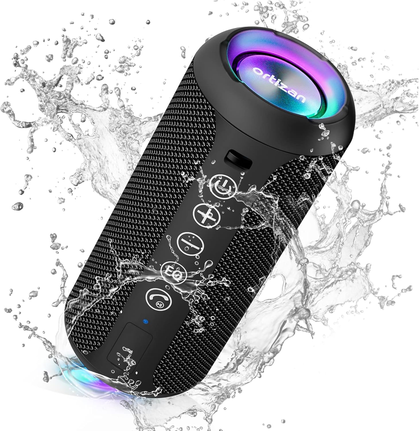 Ortizan Portable Bluetooth Speaker: IPX7 Waterproof, 24W Loud Sound, Deep Bass, Bluetooth 5.3, LED Lights, Wireless Stereo Pairing, 30H Playtime