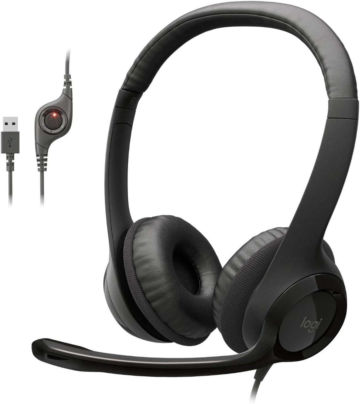 Logitech H390 Wired Headphones with Mic, USB Headset with Microphone for PC, Noise Cancelling Microphone for Video Meetings, Music, Gaming