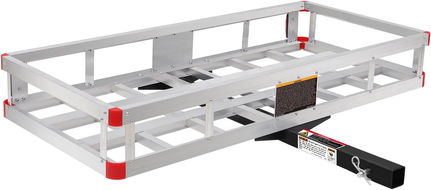 MaxxHaul 70108 Aluminum Cargo Carrier With High Side Rails- Trailer Hitch Mount For RV's, Trucks, SUV's, Vans, Cars With 2" Hitch Receiver - 500-lb Load Capacity, Grey, 49" x 22.5"