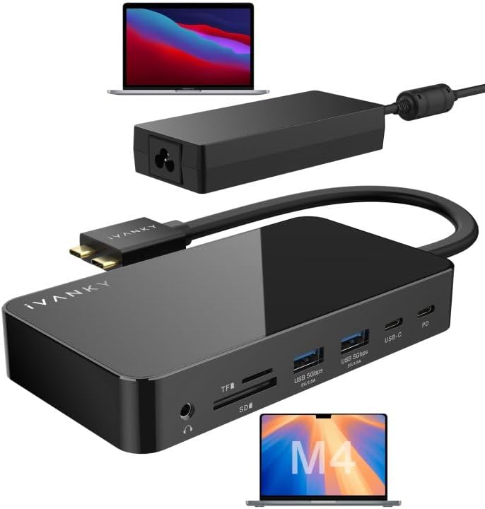 iVANKY 12-in-2 FusionDock 1 for M4 MacBook Dual Monitor (Docking Station for M1/M2/M3 Pro/Max Mac)(150W Power Adapter, 4K@60Hz, SD/TF, USB, RJ45, 3.5mm Audio) Plug and Play 5Gbps Dock Hub