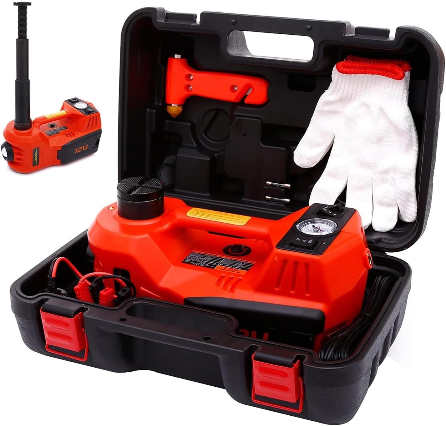 ROGTZ Electric Hydraulic Car Jack Kit 5 Ton 12V Portable Lift Range 17.7 Inch with Tire Inflator Pump for SUV Sedan Truck Car Repair Floor Jack for Vehicle Tire Change with LED Light Jack Only