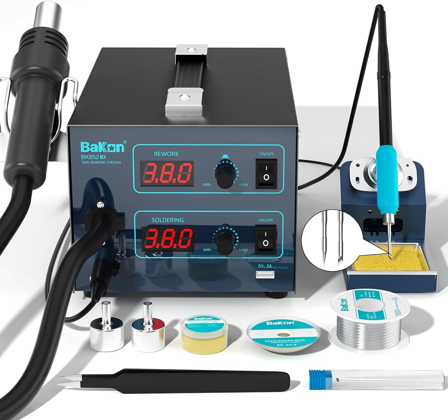 852MX C210 1000W Hot Air Rework Station - Ultra-Quiet Design, Digital Display, Precise Temp Control, Fast Heating, Overheat Protection, Ideal for SMD Soldering, Desoldering & Electronics Repair