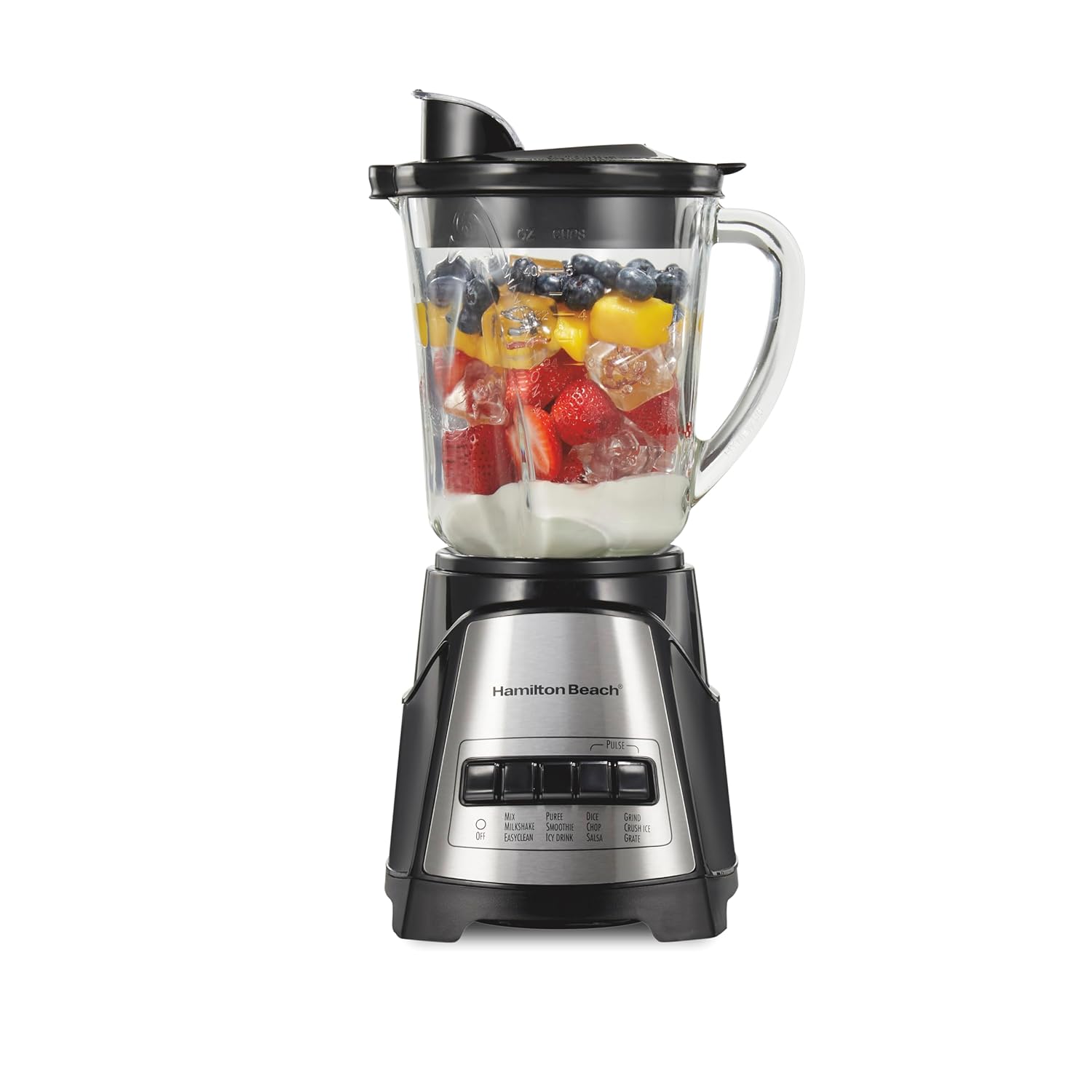 Hamilton Beach Power Elite Wave Action Blender For Smoothies, 40 Oz Glass Jar, 12 Functions Including Puree, Crush Ice, 700 Watts