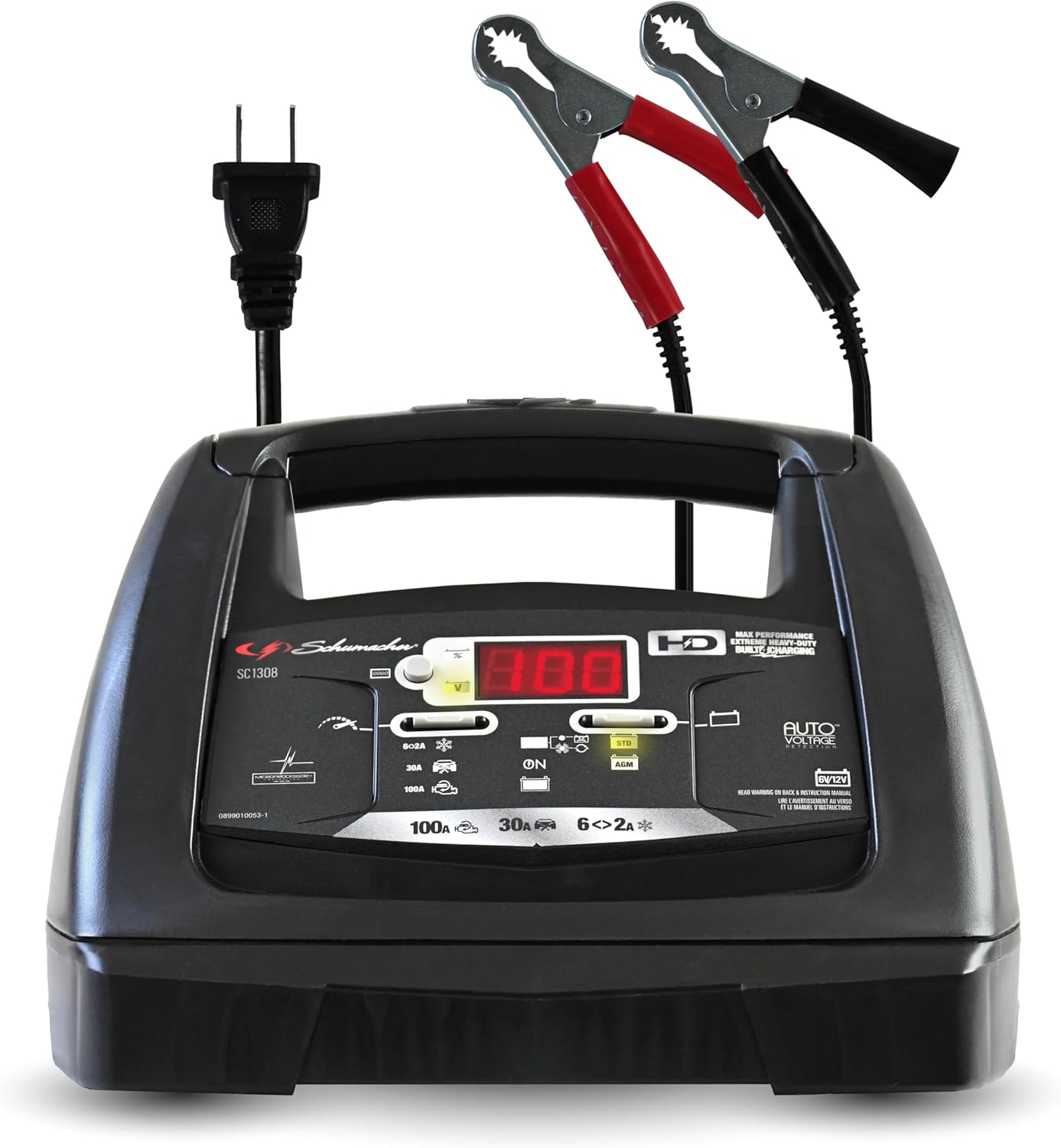 Schumacher Electric 6A Car Battery Charger and 100A Engine Starter, 6-in-1 Solution, Maintainer, 30A Boost, for 6V/12V Power Sport, Automotive, and Marine Batteries, SC1308