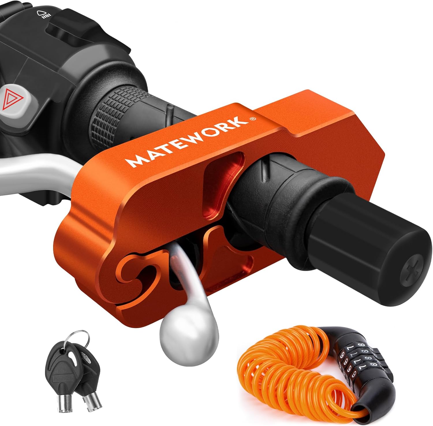 Motorcycle Lock Anti Theft Heavy Duty, Motorcycle Handlebar & Brake Lock with Helmet Lock, Bike Lock, Universal for All Bike Motorcycle Orange