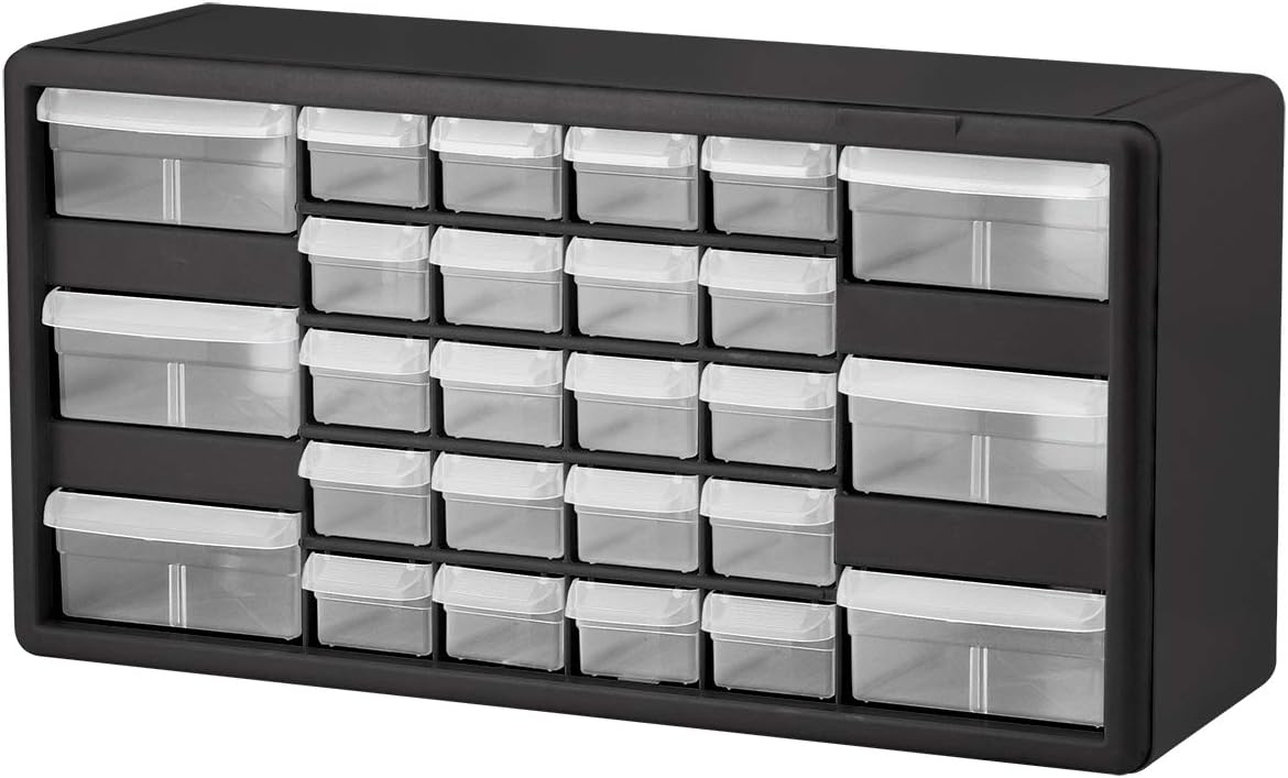 Akro-Mils 26-Drawer Plastic Drawer Storage Cabinet for Garage Organization, Bead Organizer, Building Bricks Storage, Teacher Toolbox, Makeup Organizer, 20" W x 6" D x 10" H, 10726 Black