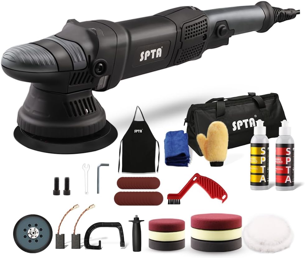 Buffer Polisher, SPTA 5-Inch 125mm Dual Action Random Orbital Car Polisher,Car Detailing Kit, 4Pcs 5inch & 4Pcs 6Inch Polishing Pad,Packing Bag for Car Polishing and Waxing--DAPSET-US