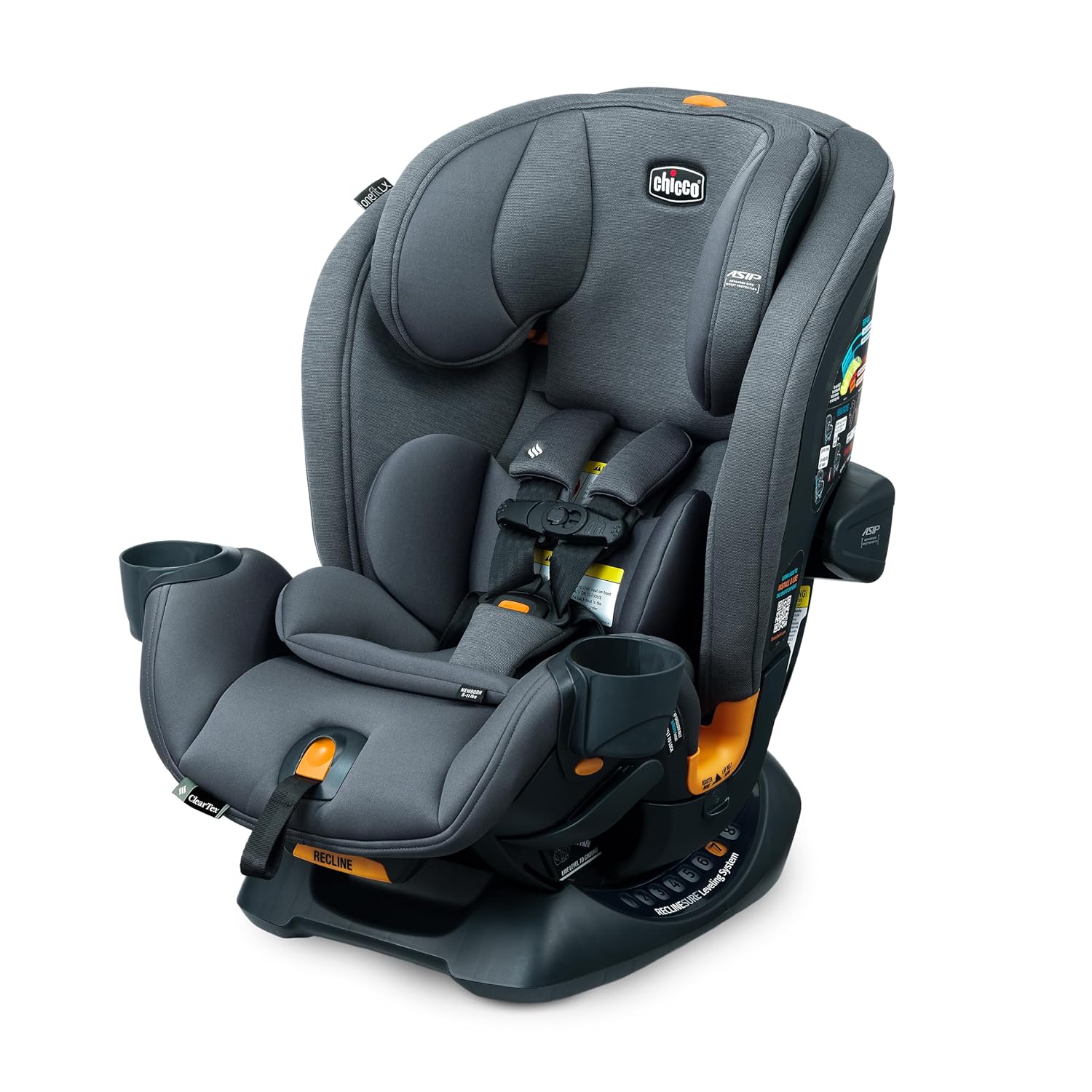 Chicco Chicco OneFit LX ClearTex All-in-One Car Seat with LeverLock Installation, Slim Design, Convertible Car Seat, Seat for Infants and Children 5-100 lbs | Smoke/Grey