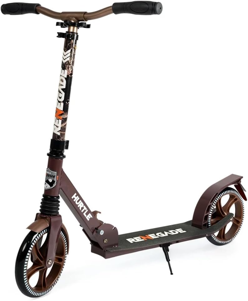 Hurtle Renegade Kick Scooter for Kids, Teenagers & Adults - 2-Wheel Folding Scooter with Adjustable T-Bar Handlebar - Alloy Anti-Slip Deck