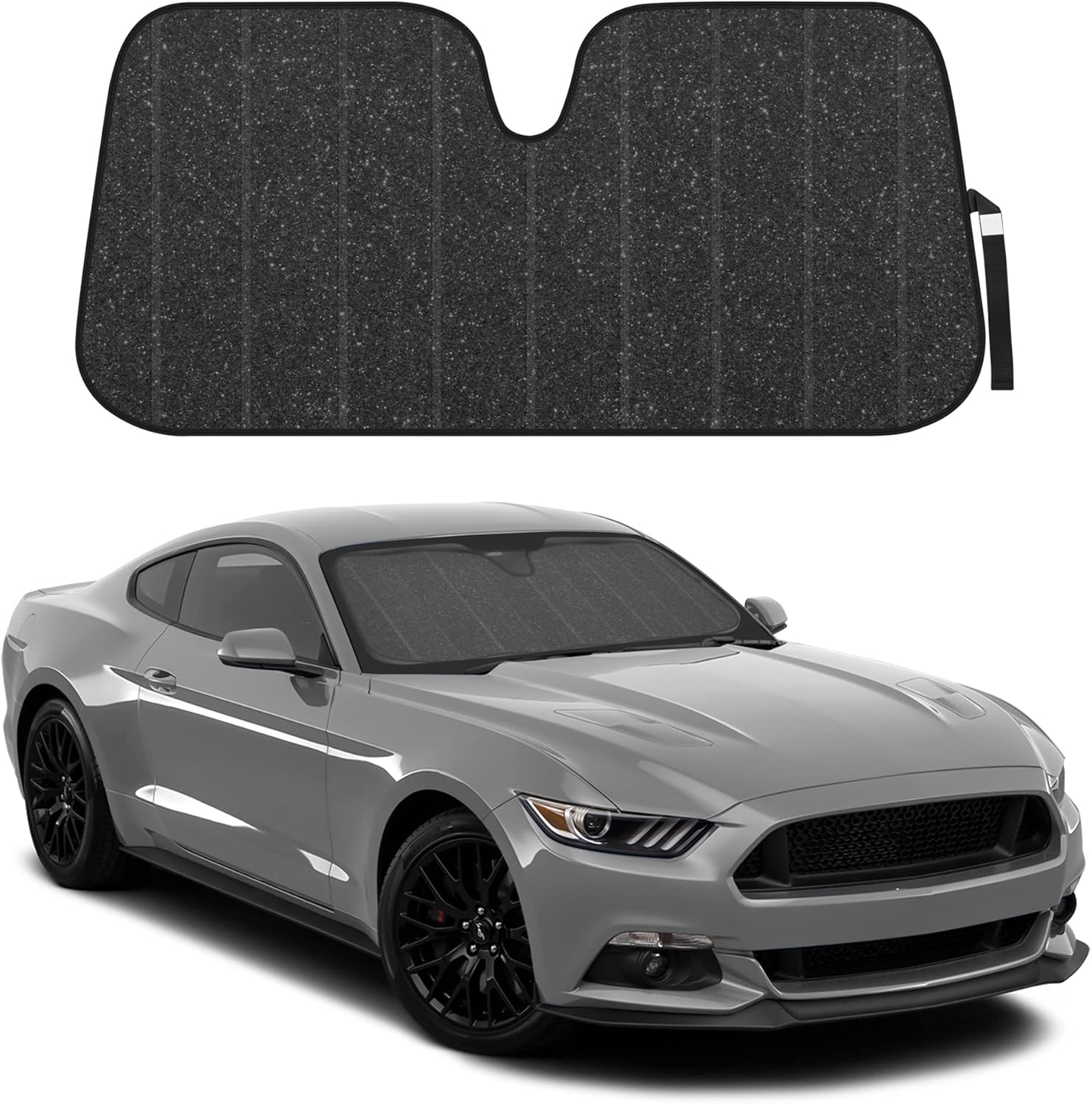 BDK-AS-2511 Front Windshield Shade-Accordion Folding Auto Sunshade for Car Truck SUV-Blocks UV Rays Sun Visor Protector-Keeps Your Vehicle Cool-57 x 27 Inch, Black Glitter